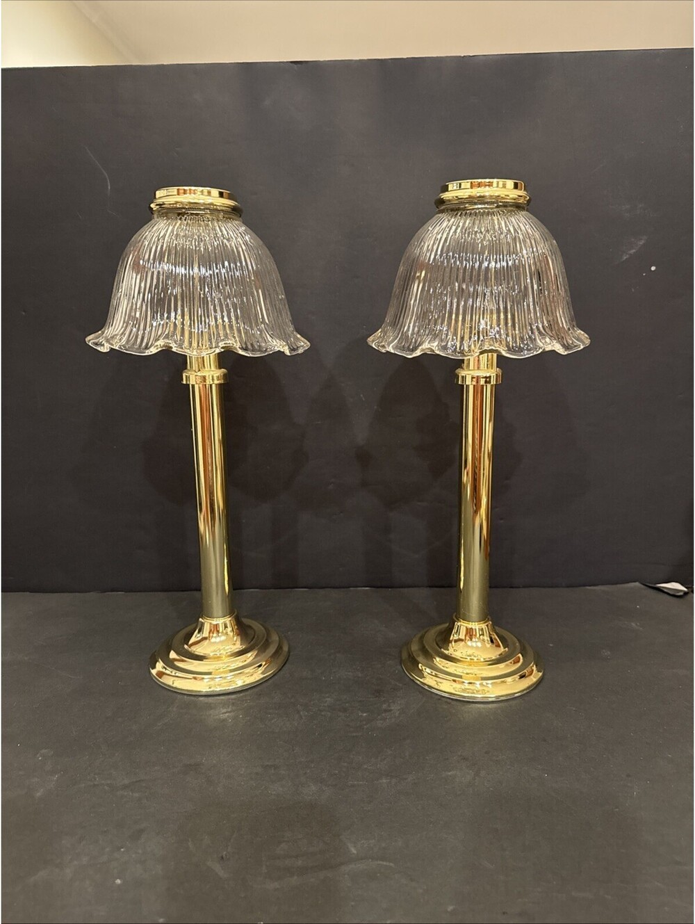 PartyLite (2) Gaslight Utility Candle Lamps Brass Tone Candles Never Lit 14.25”